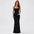 Women’s Square Neck Maxi Dress – Sleeveless Ruched Bodycon Evening Dress
