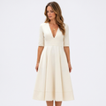 Women’s V Neck Midi Dress – Short Sleeve Fit and Flare Occasion Dress