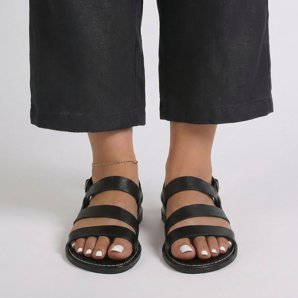 Women’s Flat Multi Strap Sandals Buckle Closure – Casual Everyday Sandals