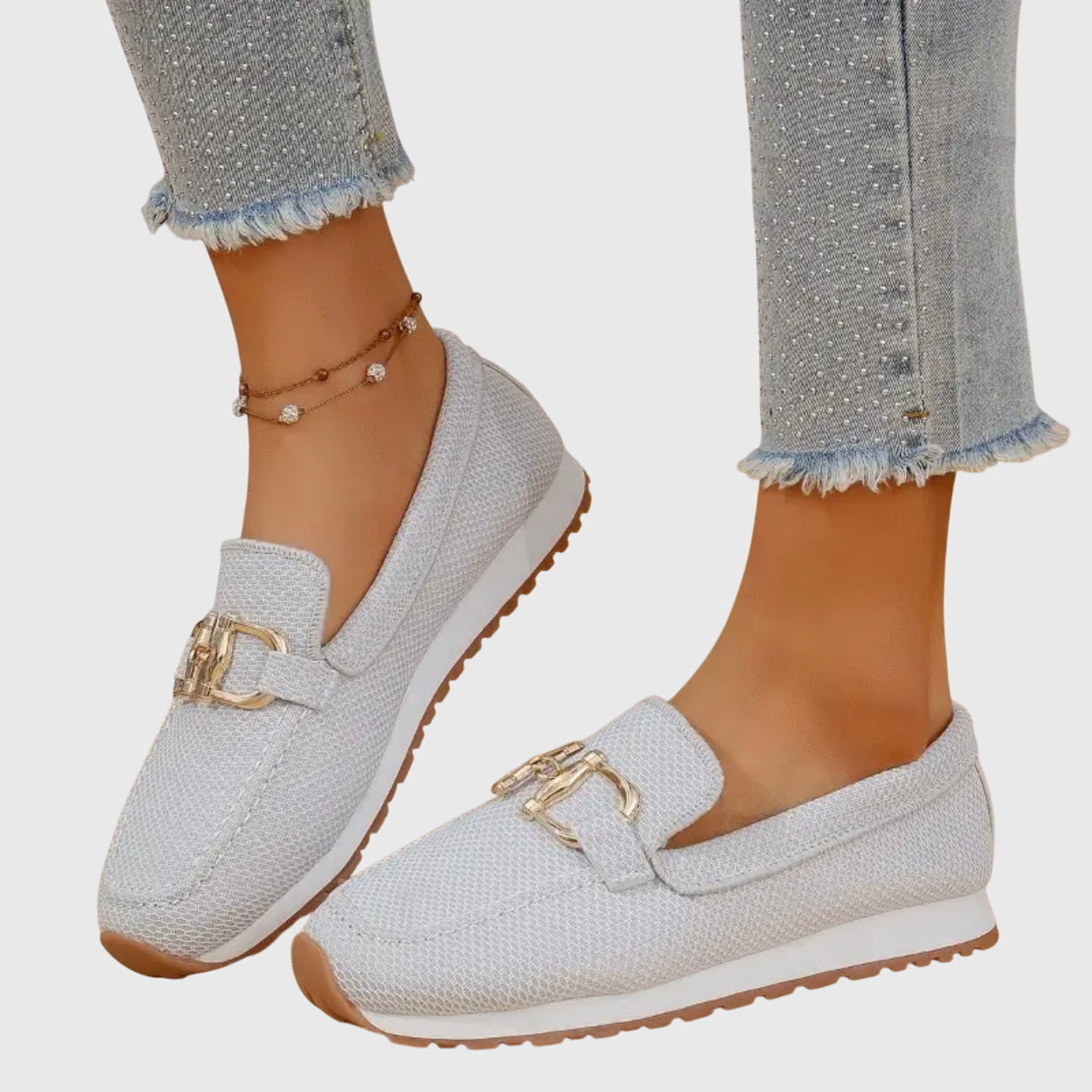 Women’s Slip On Loafers Metal Detail – Casual Comfort Flat Shoes
