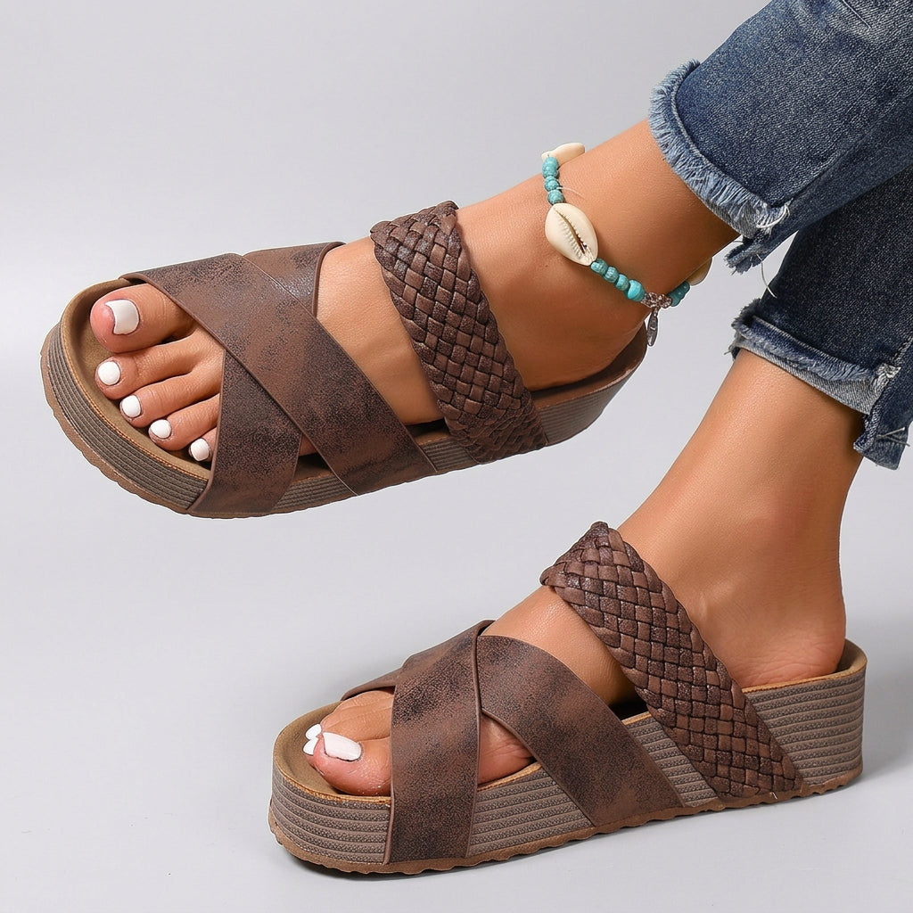 Women’s Wedge Slide Sandals Braided Strap – Casual Platform Sandals