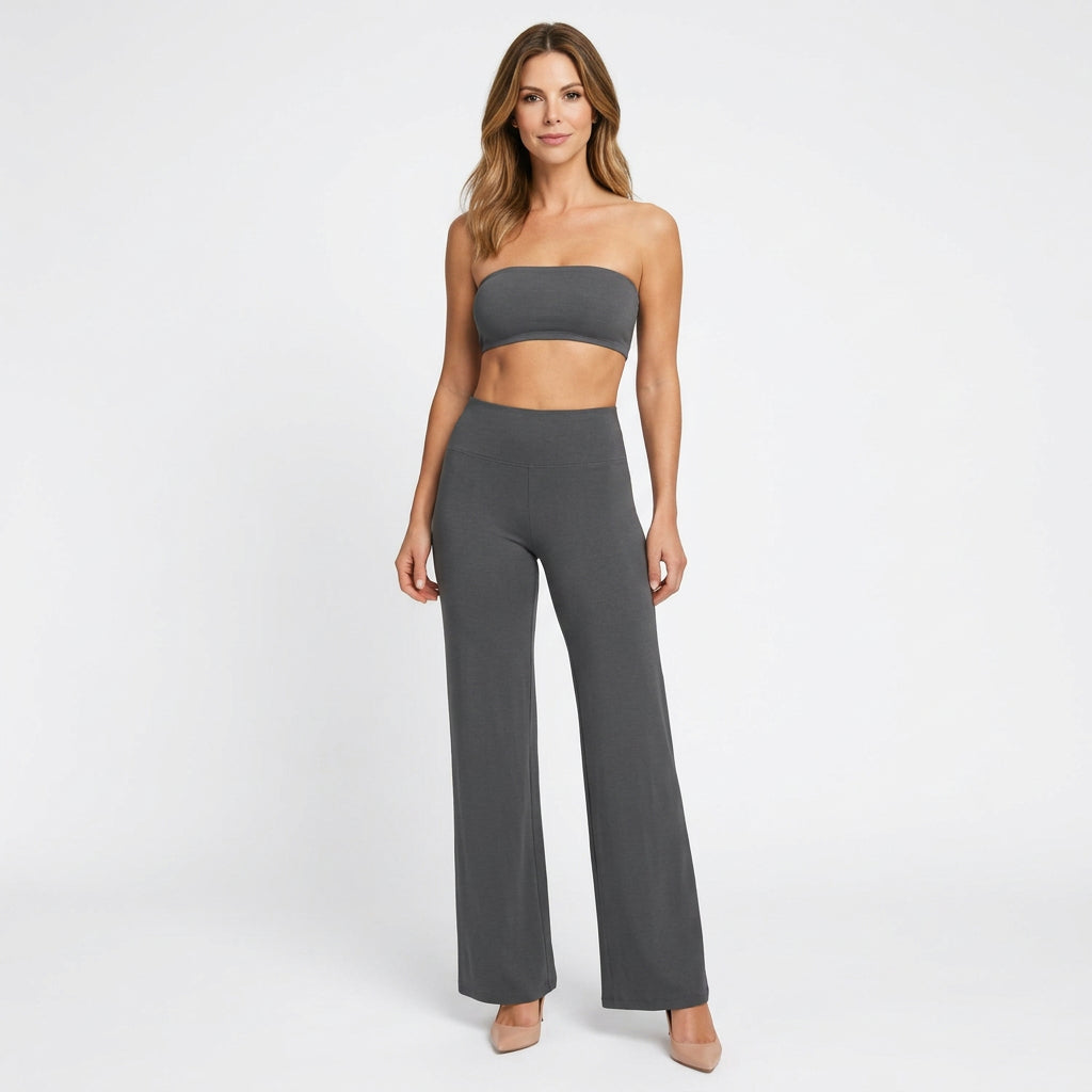 Women’s Two Piece Lounge Set Strapless Top – Wide Leg Matching Outfit