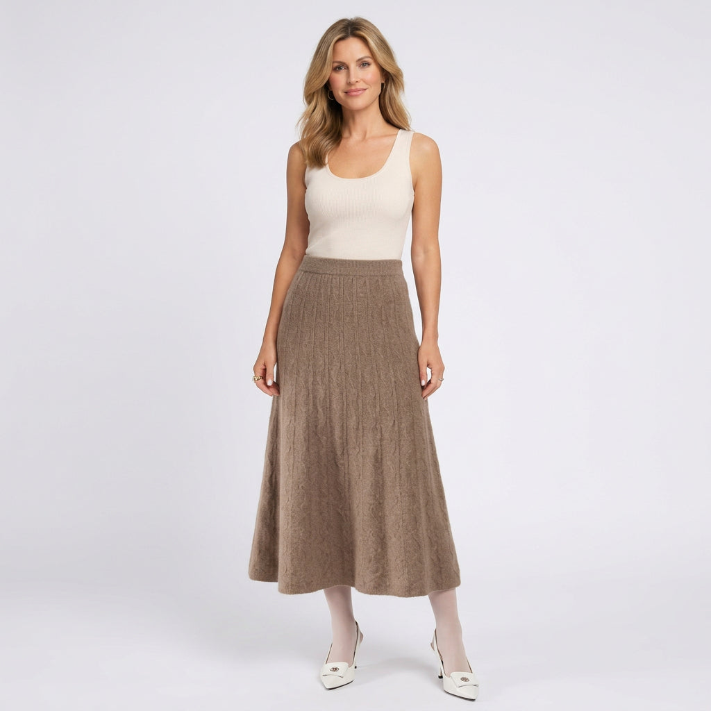 Women’s Knit Midi Skirt A Line – Textured Pull On Sweater Skirt