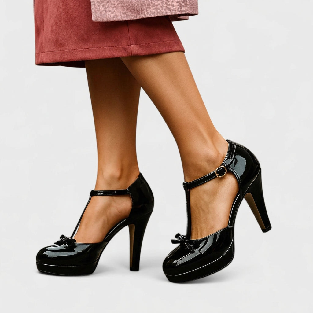 Women’s T Strap Heels Bow Detail – Platform Occasion Pumps