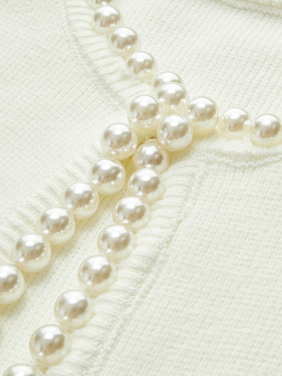 Women Cream Pearl Trim Cardigan
