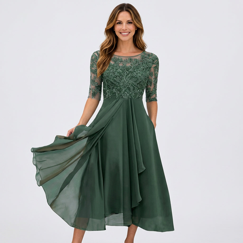 Lace Bodice Midi Dress Women