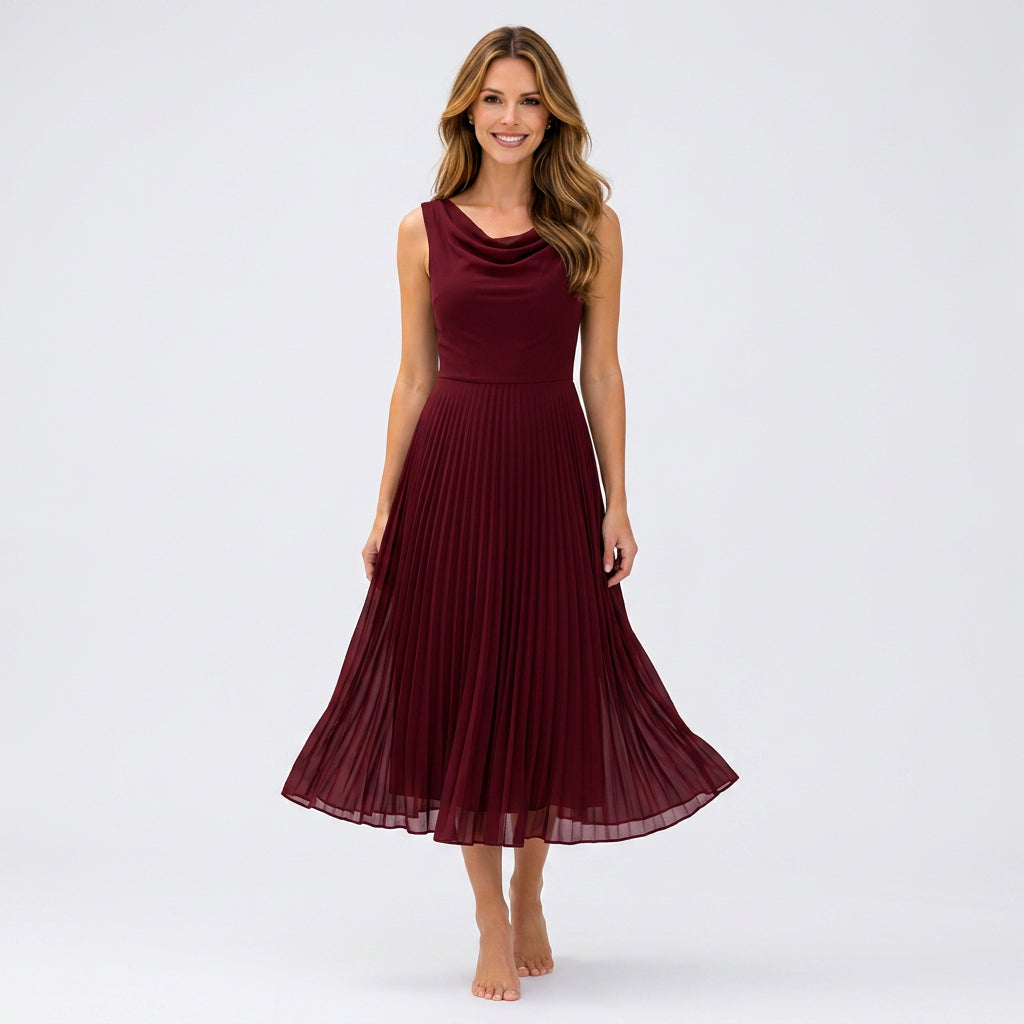 Sleeveless Pleated Midi Dress Women