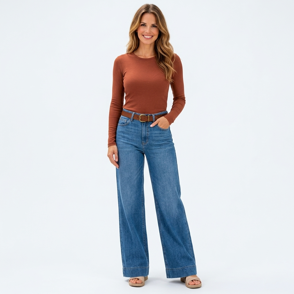 Women’s High Waisted Wide Leg Jeans – Full Length Denim Flare Pants