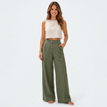 Women’s High Waisted Linen Palazzo Pants with Buttons – Wide Leg Full Length Trousers