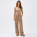 Women’s High Waisted Corduroy Palazzo Pants with Buttons – Wide Leg Full Length Trousers