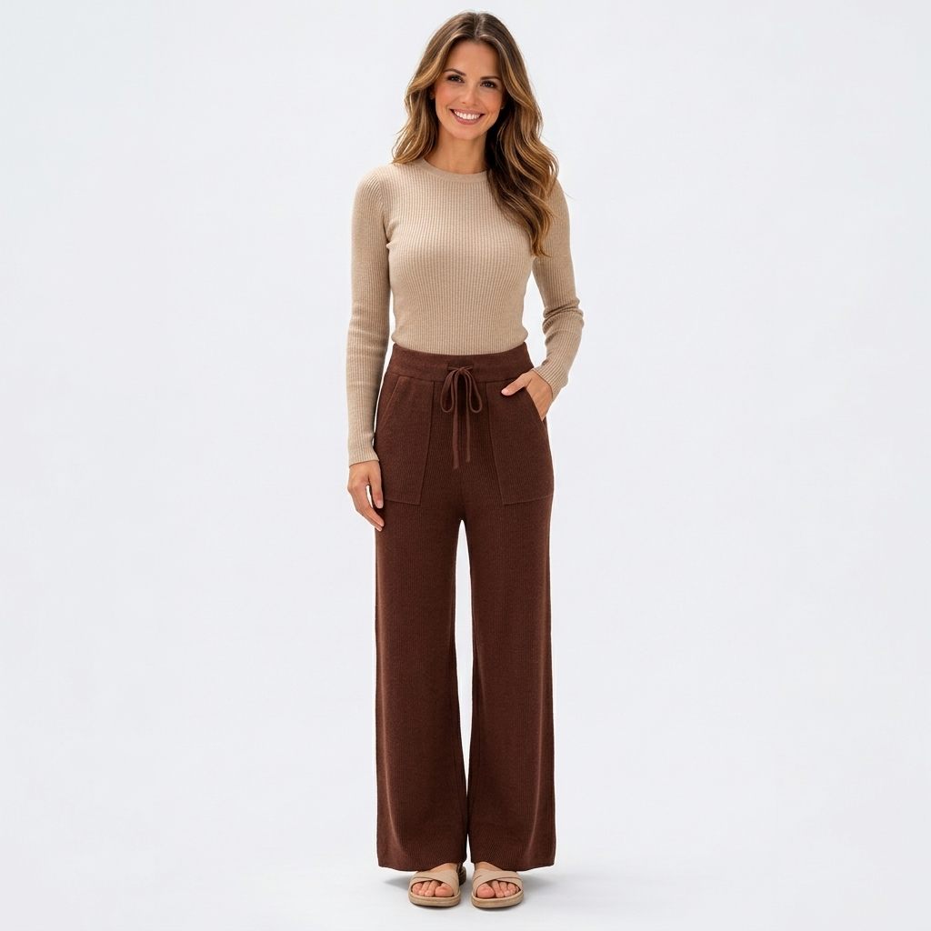 Women’s High Waisted Knit Pants – Wide Leg Drawstring Lounge Pants