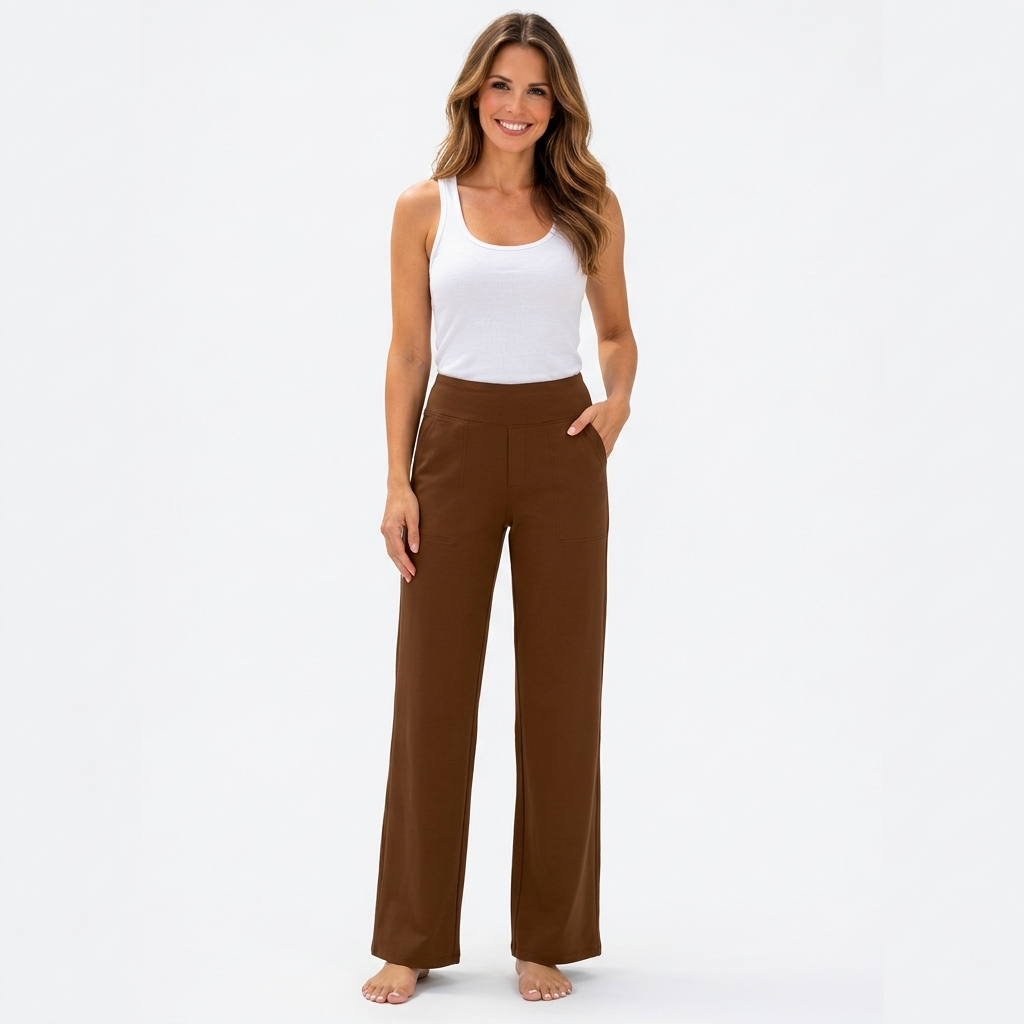 Women’s High Waisted Straight Leg Yoga Pants – Stretch Bootcut Lounge Pants with Pockets