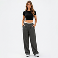 Women’s High Waisted Pinstripe Wide Leg Pants – Pleated Straight Leg Trousers