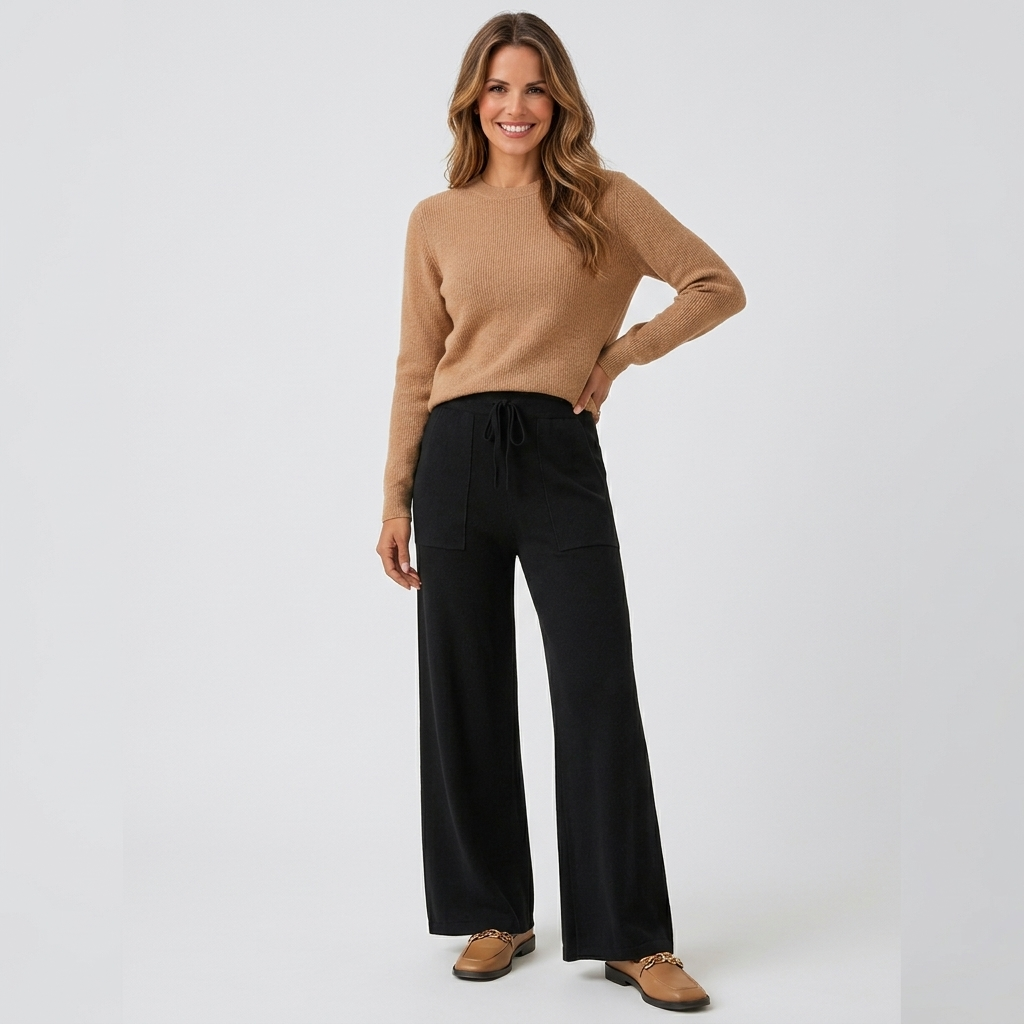 Women’s High Waisted Knit Pants – Wide Leg Drawstring Lounge Pants