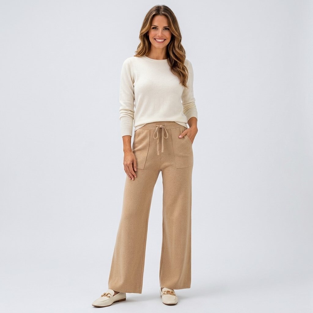 Women’s High Waisted Knit Pants – Wide Leg Drawstring Lounge Pants