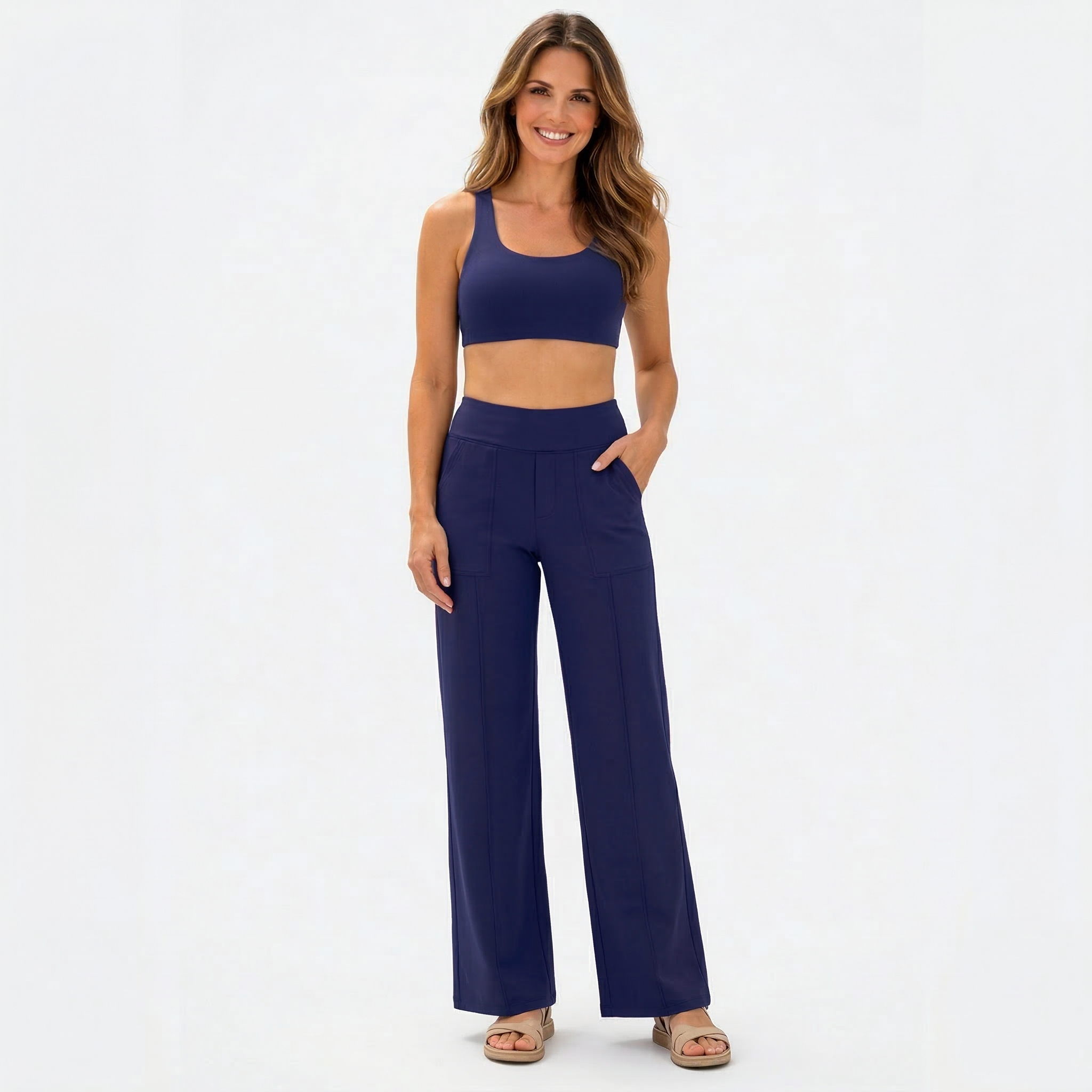 Women’s High Waisted Straight Leg Yoga Pants – Stretch Bootcut Lounge Pants with Pockets