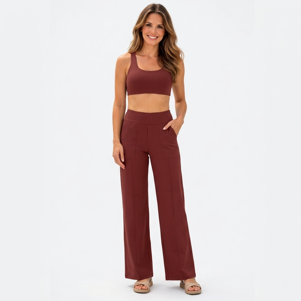 Women’s High Waisted Straight Leg Yoga Pants – Stretch Bootcut Lounge Pants with Pockets