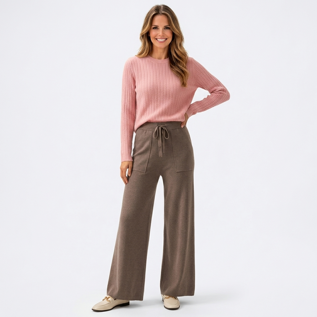 Women’s High Waisted Knit Pants – Wide Leg Drawstring Lounge Pants