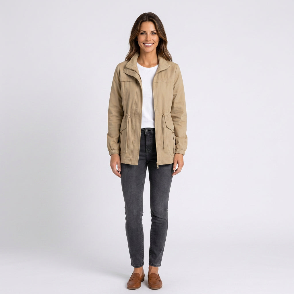 Women Zip Front Utility Jacket