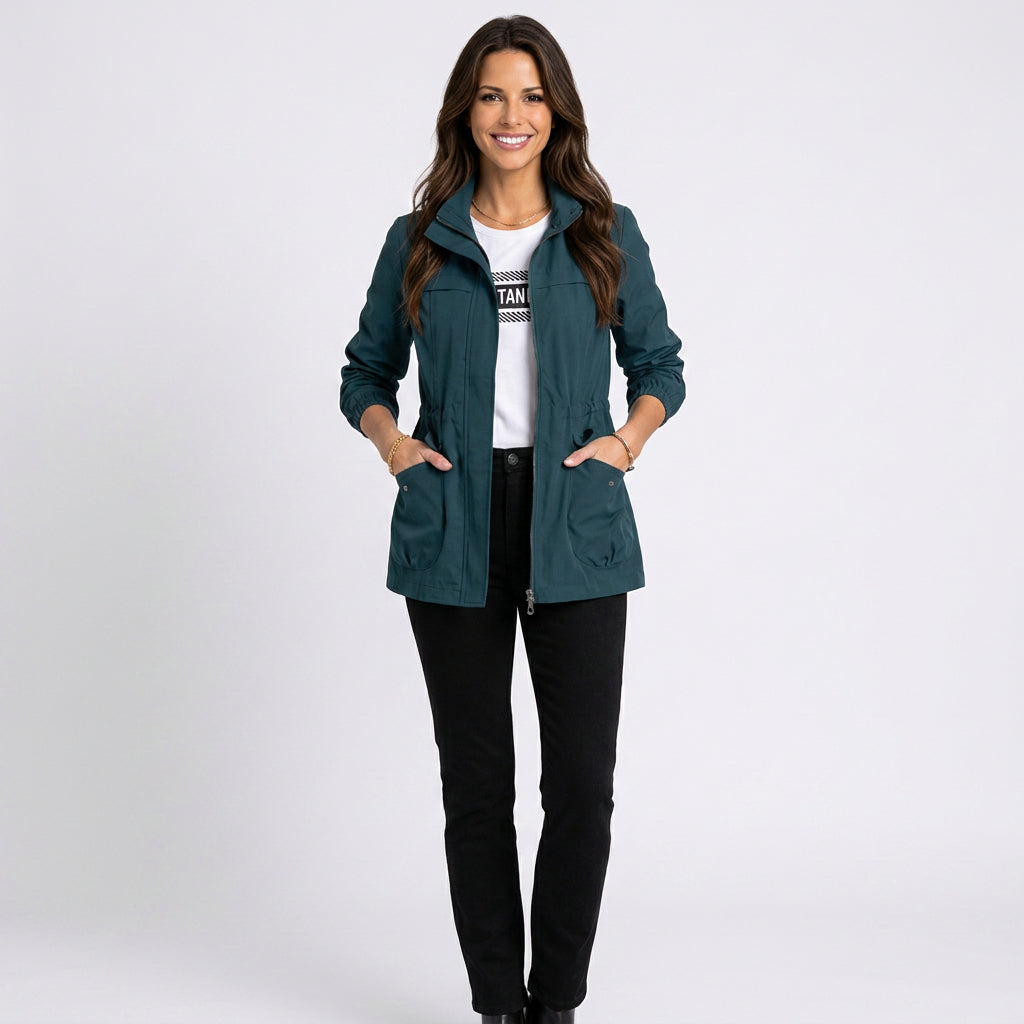 Women Zip Front Utility Jacket
