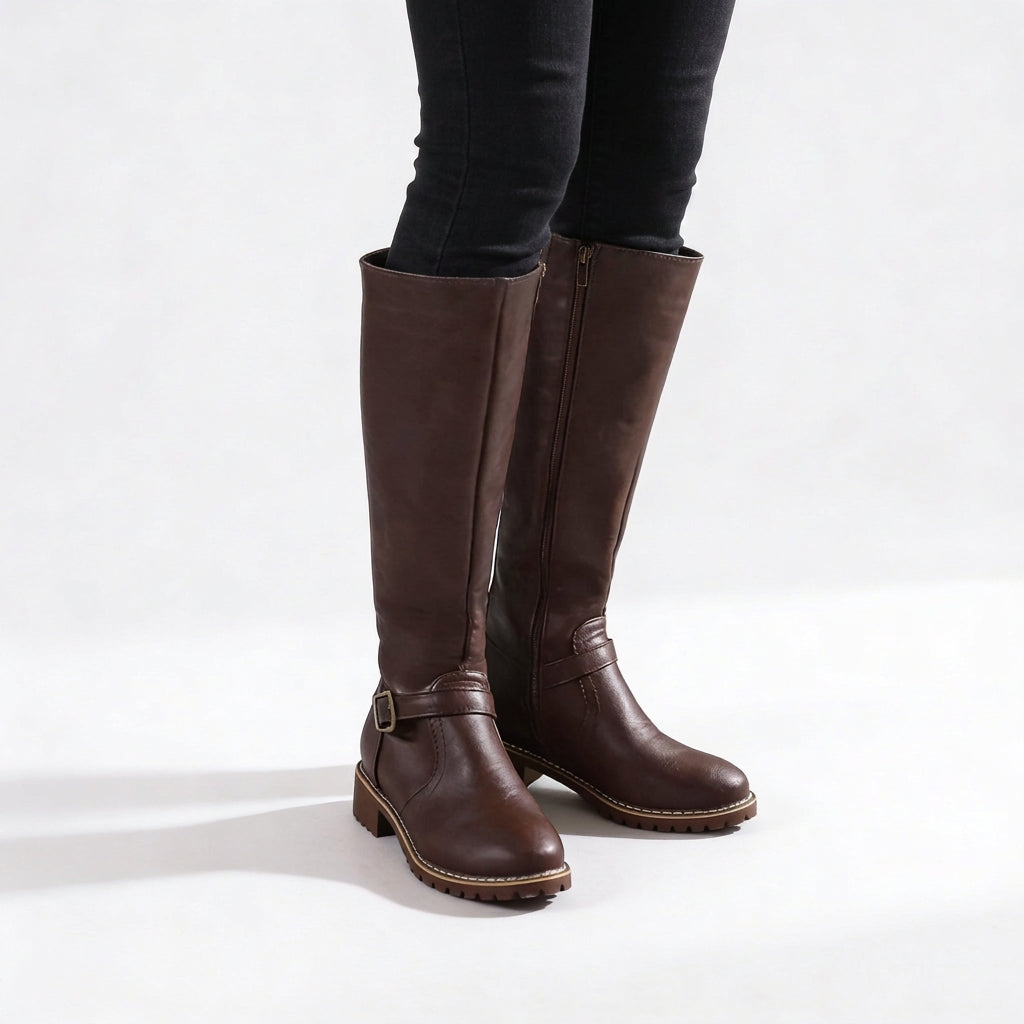 Women Knee High Buckle Boots