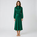 Women’s High Neck Midi Dress Tie Waist – Long Sleeve Occasion Dress