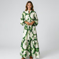Women’s Printed Maxi Dress Tie Waist – Long Sleeve Casual Dress