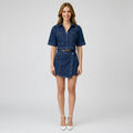 Women’s Denim Skirt Set Zip Front – Cropped Top Two Piece Outfit