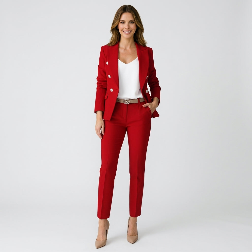 Women’s Two Piece Pants Suit Double Breasted – Tailored Blazer Set