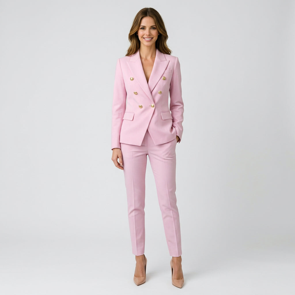 Women’s Two Piece Pants Suit Double Breasted – Tailored Blazer Set
