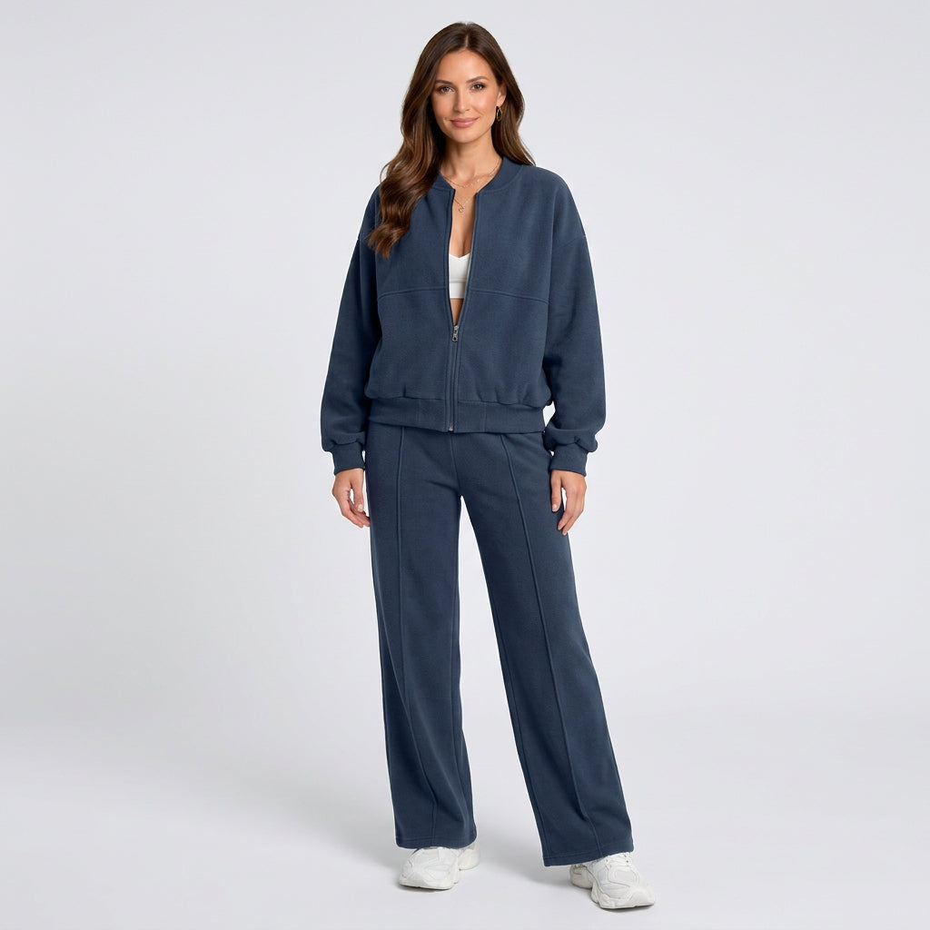 Women Two Piece Zip Jacket Set Wide Leg Pants Casual Everyday