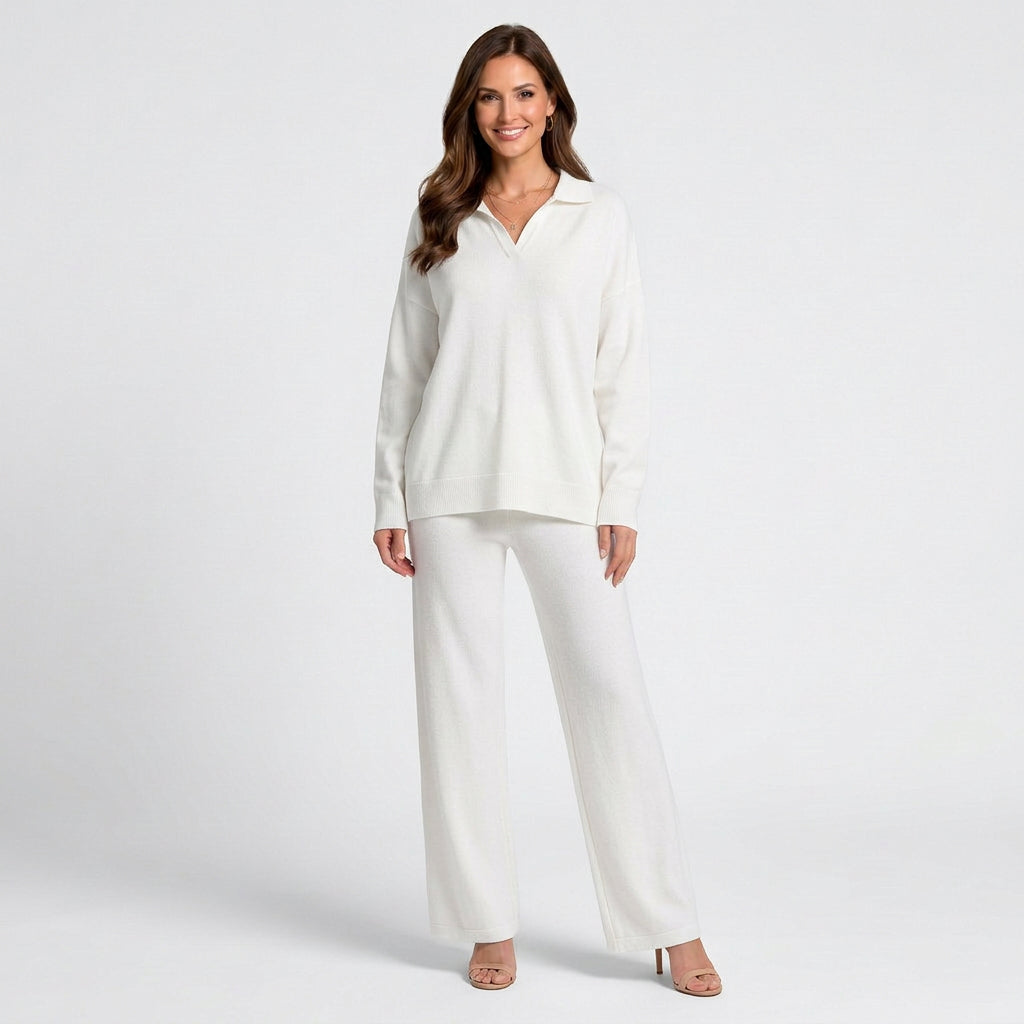 Women Knit Two Piece Set Long Sleeve Wide Leg Pants Casual Everyday