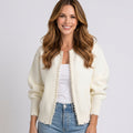 Women Cream Pearl Trim Cardigan