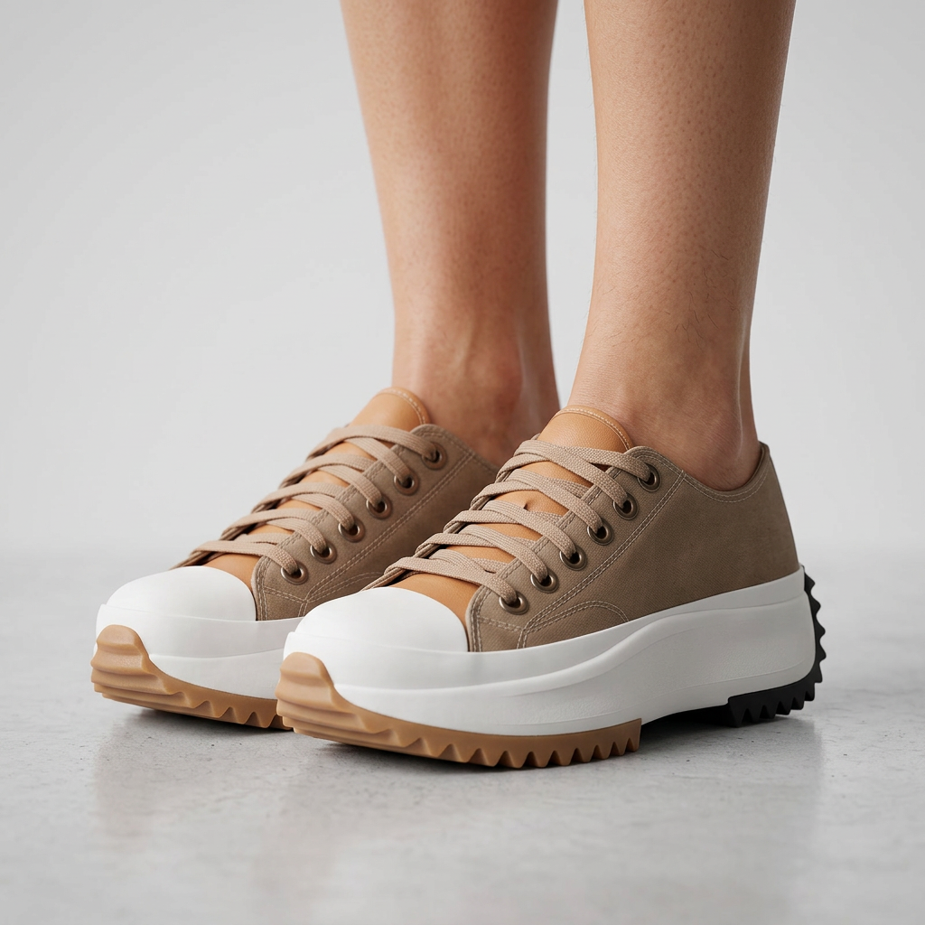 Women’s Platform Lace Up Sneakers Contrast Toe – Casual Statement Shoes