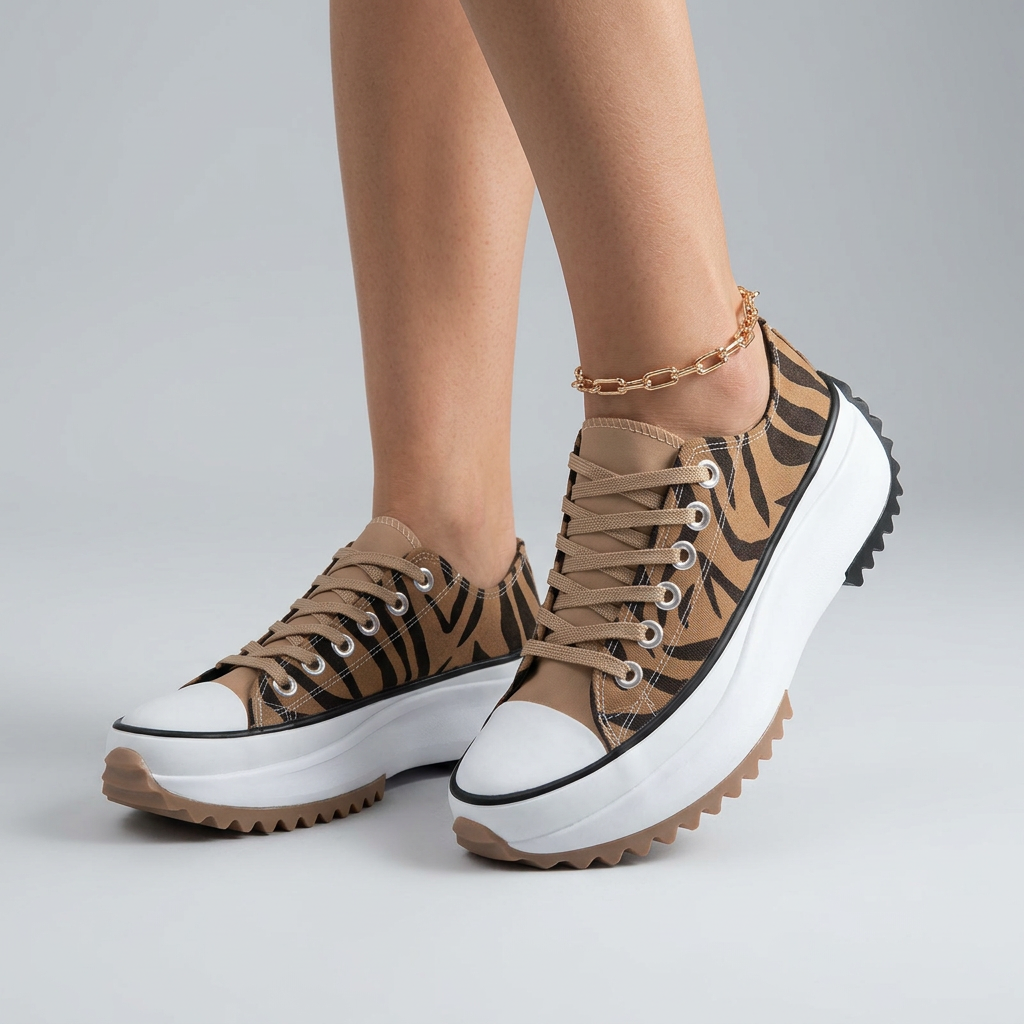 Women’s Platform Lace Up Sneakers Contrast Toe – Casual Statement Shoes