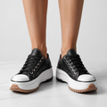 Women’s Platform Lace Up Sneakers Contrast Toe – Casual Statement Shoes