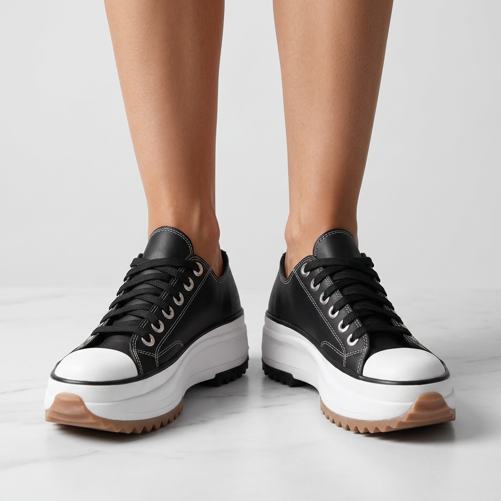 Women’s Platform Lace Up Sneakers Contrast Toe – Casual Statement Shoes
