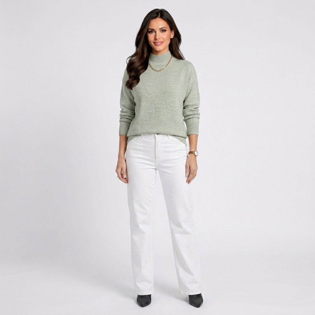 Women’s Mock Neck Knit Sweater – Long Sleeve Ribbed Cuff Pullover