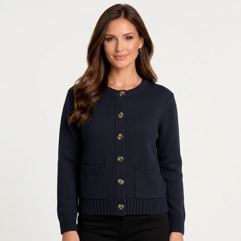 Women’s Button Front Knit Cardigan – Button Front Crew Neck Cardigan