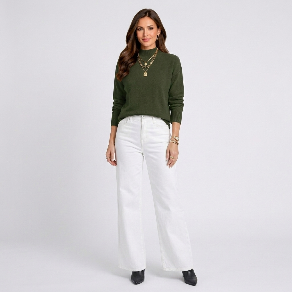 Women’s Mock Neck Knit Sweater – Long Sleeve Ribbed Cuff Pullover