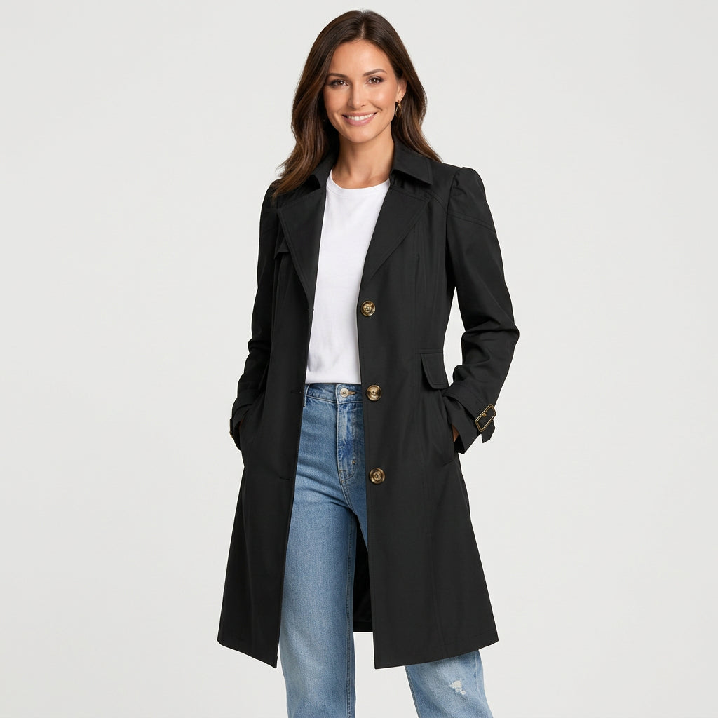 Women’s Button Front Trench Coat – Mid Length Trench Coat