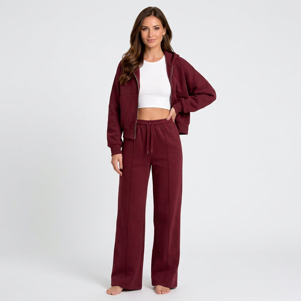 Women Two Piece Zip Jacket Set Wide Leg Pants Casual Everyday