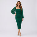 Women’s Ruched Midi Dress Square Neck – Elegant Occasion Dress