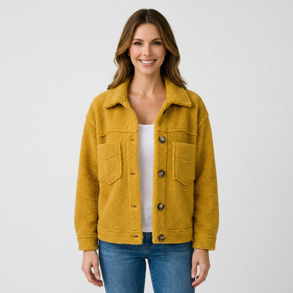 Women’s Teddy Jacket Button Front – Cozy Casual Fleece Coat