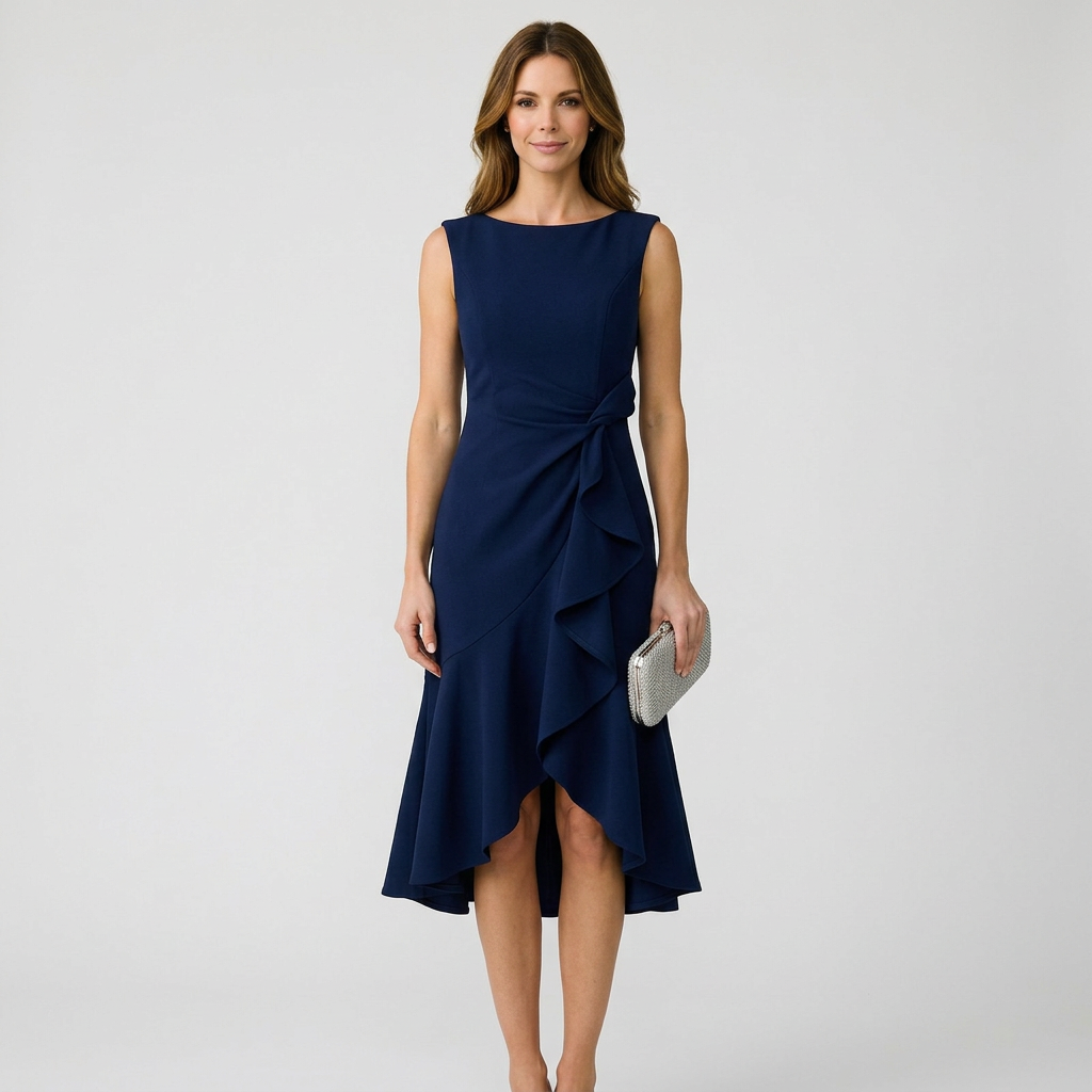 Women’s Sleeveless Midi Dress Waist Detail – Elegant Occasion Dress