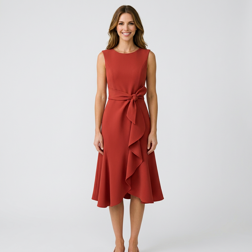 Women’s Sleeveless Midi Dress Waist Detail – Elegant Occasion Dress