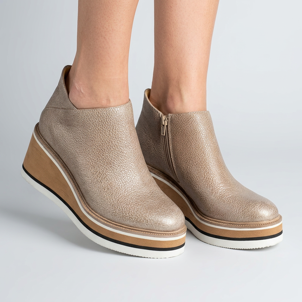 Women’s Wedge Ankle Boots Zip Detail – Casual Everyday Comfort Boots