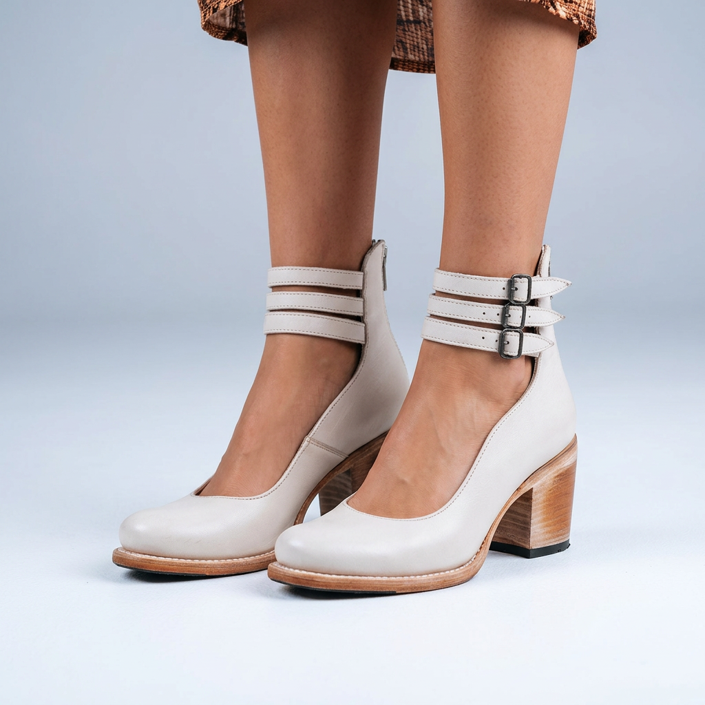 Women’s Cutout Ankle Boots Buckle Strap – Block Heel Statement Boots