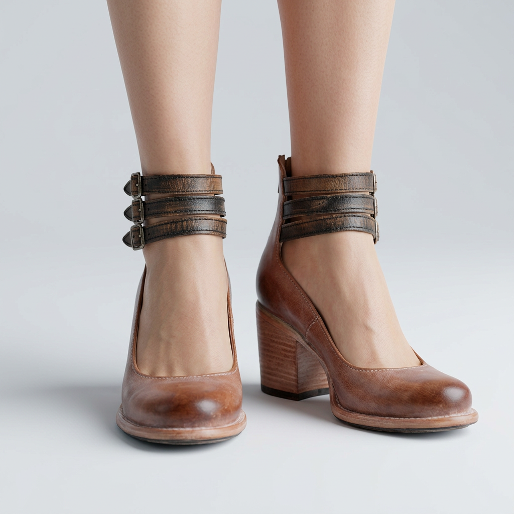 Women’s Cutout Ankle Boots Buckle Strap – Block Heel Statement Boots