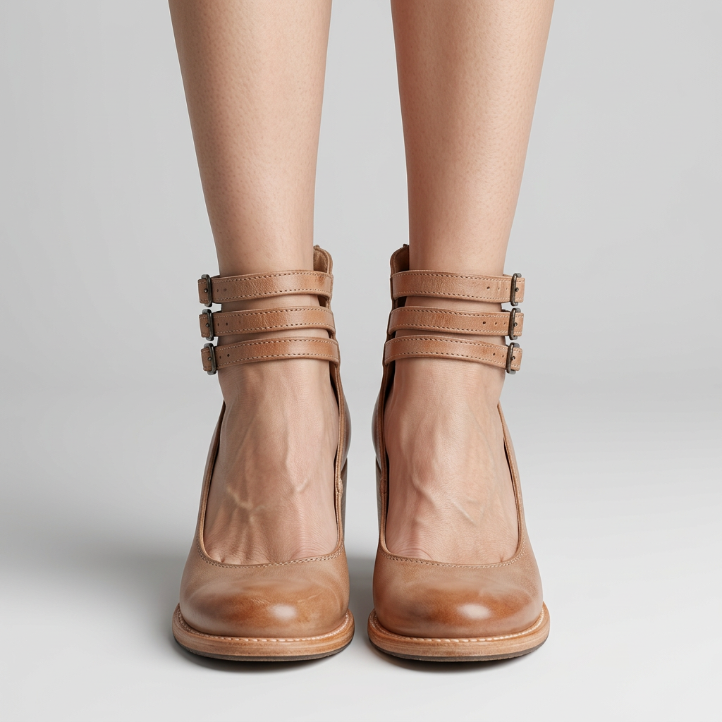 Women’s Cutout Ankle Boots Buckle Strap – Block Heel Statement Boots